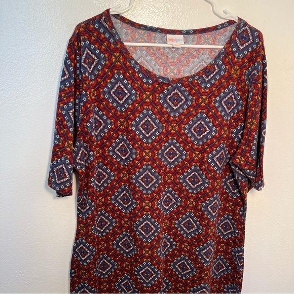 Lularoe Julia Bodycon Dress Blue Red Geometric - Picture 4 of 11